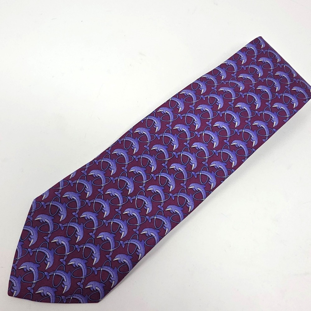 Brooks Brothers Makers Tie Mens Purple Blue Silk Dolphin USA in Made 56"